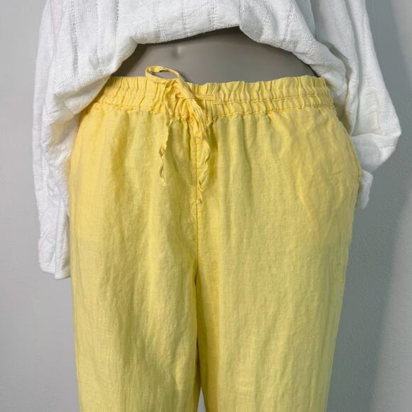 Linen Butter Yellow Pull On Tapered Pants Pockets Size Large Summer Charter Club - Picture 1 of 8